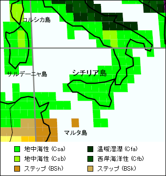 シチリア島気候区分地図