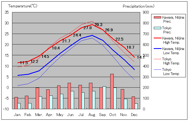 2003年から2010年まで8年間、新島 気温