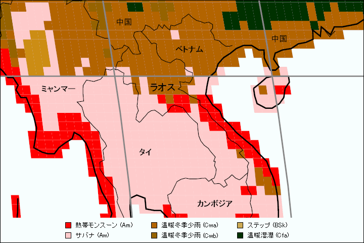 ラオス気候区分地図