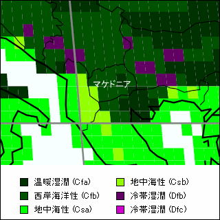 北マケドニア気候区分地図