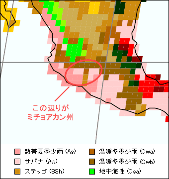 ミチョアカン州気候区分地図