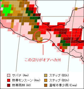 オアハカ州気候区分地図