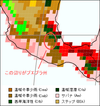 プエブラ州気候区分地図