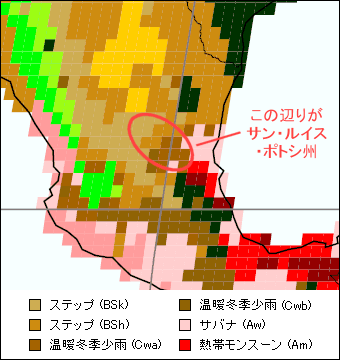 サン・ルイス・ポトシ州気候区分地図