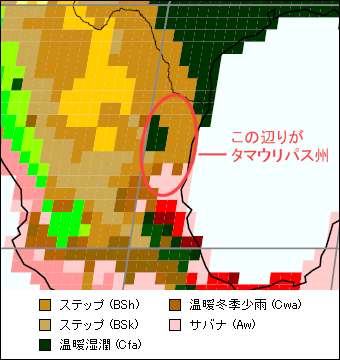 タマウリパス州気候区分地図