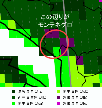 モンテネグロ気候区分地図