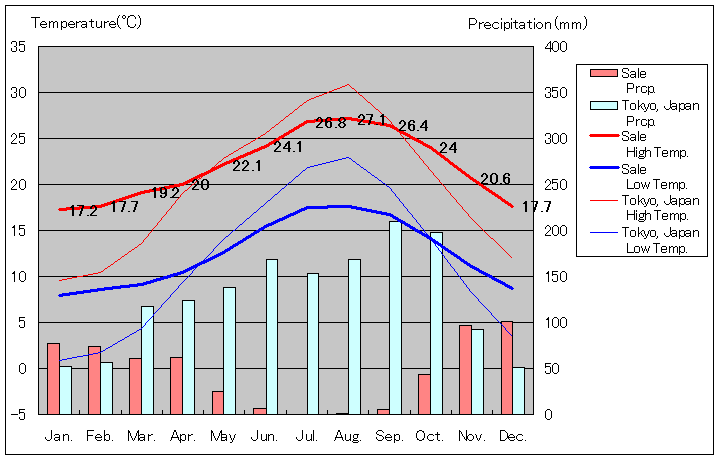 サレ気温、一年を通した月別気温グラフ