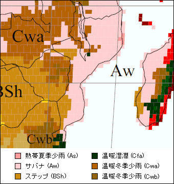 モザンビーク気候区分地図 モザンビーク気候区分地図