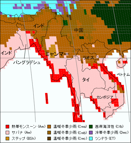 ミャンマー気候区分地図