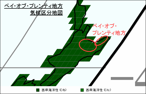 ベイ・オブ・プレンティ地方の気候が判る地図