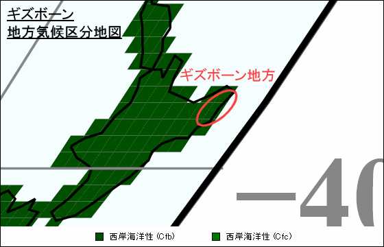 ギズボーン地方の気候が判る地図