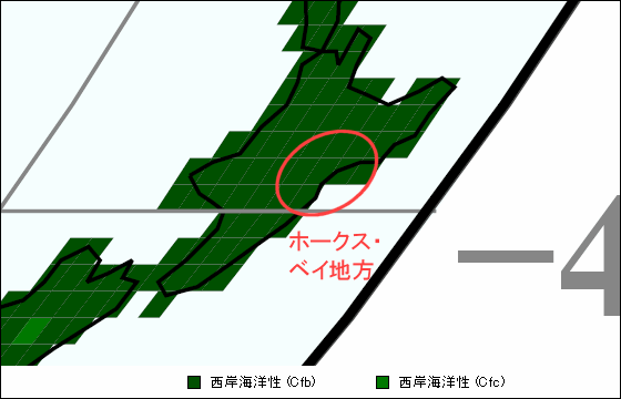 ホークス・ベイ地方の気候が判る地図