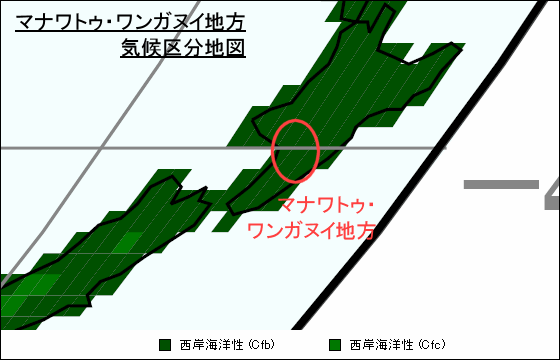 マナワトゥ・ワンガヌイ地方の気候が判る地図