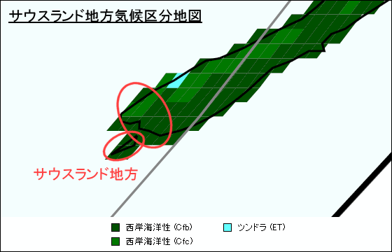 サウスランド地方の気候が判る地図