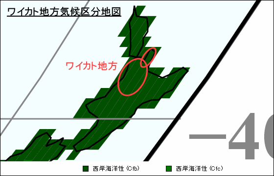 ワイカト地方の気候が判る地図