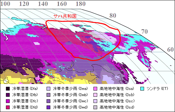 サハ共和国 気候区分地図