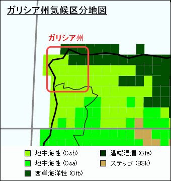 ガリシア州気候区分地図