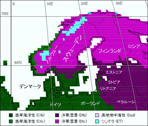 スウェーデン気候区分地図