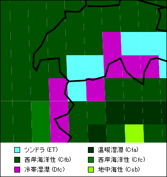 ヴァレー州気候区分地図 ヴァレー州気候区分地図