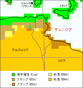 チュニジア気候区分地図 チュニジア気候区分地図