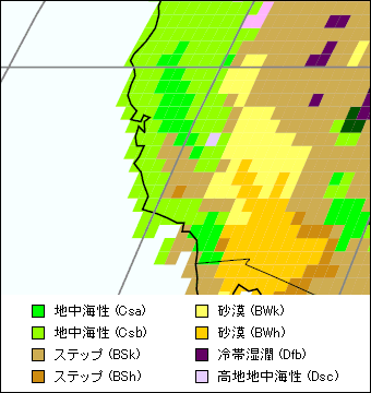 カリフォルニア州 気候区分地図