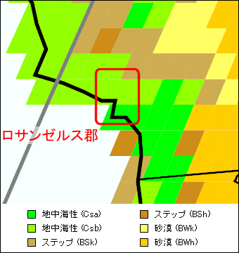 ロサンゼルス郡 気候区分地図