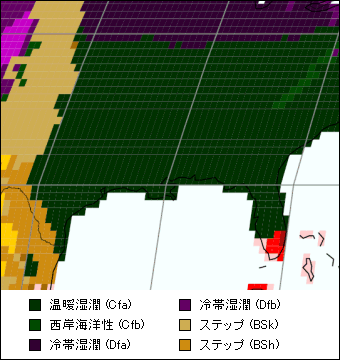 ミシシッピ州 気候区分地図