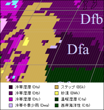 ネブラスカ州 気候区分地図