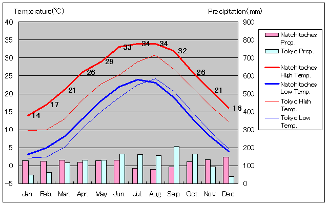 ナケテシュ気温、一年を通した月別気温グラフ