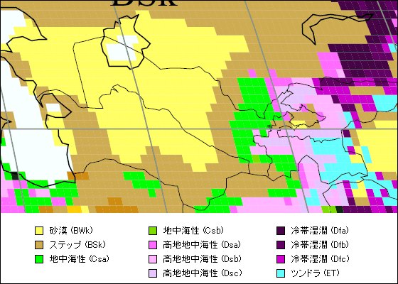 ウズベキスタン気候区分地図