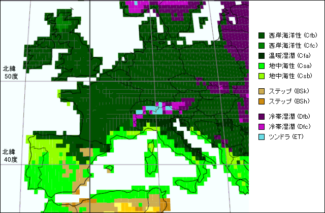 西ヨーロッパ気候区分地図