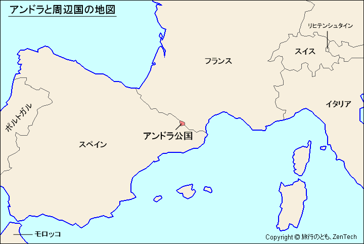 アンドラと周辺国の地図