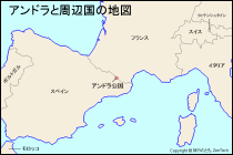 アンドラと周辺国の地図