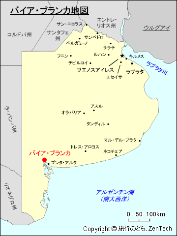 ブエノスアイレス州におけるバイア・ブランカ地図