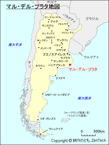 アルゼンチンにおけるマル・デル・プラタ地図