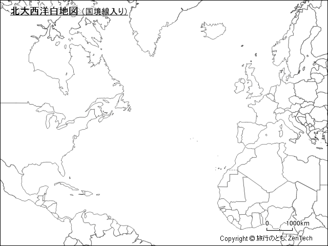 国境線入り北大西洋白地図