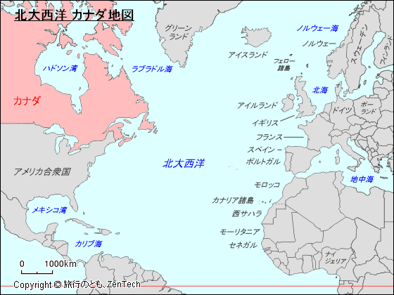北大西洋 カナダ地図