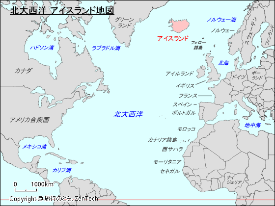 北大西洋 アイスランド地図