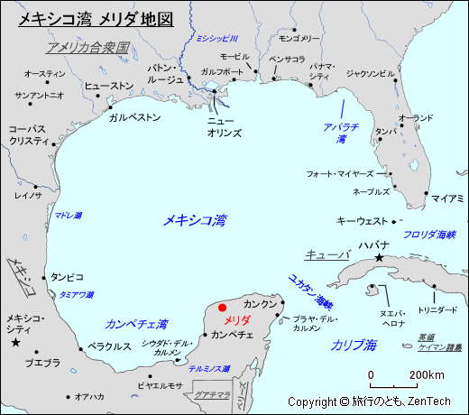 メキシコ湾 メリダ地図