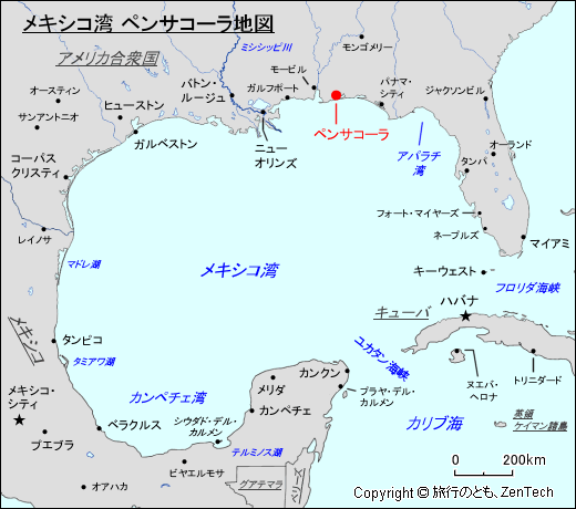 メキシコ湾 ペンサコーラ地図