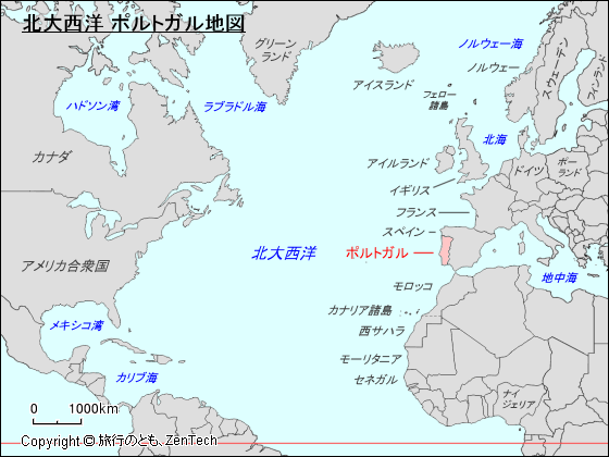 北大西洋 ポルトガル地図