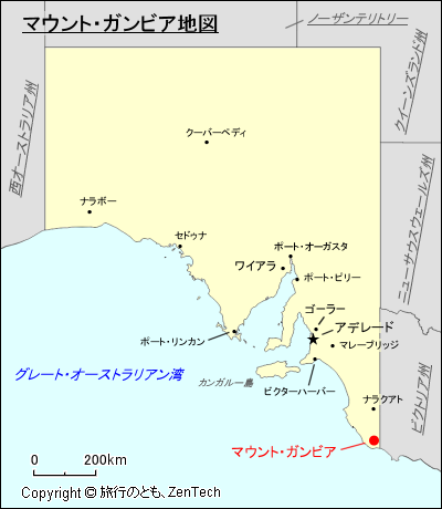 南オーストラリア州マウント・ガンビア地図