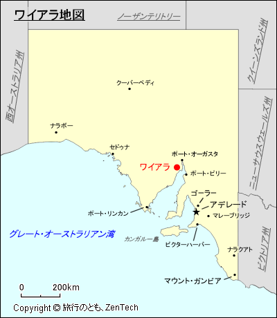 南オーストラリア州ワイアラ地図