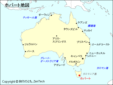 タスマニア島ホバート地図