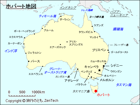 タスマニア島ホバート地図