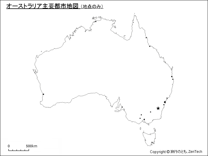 オーストラリア主要都市地図（地点のみ）
