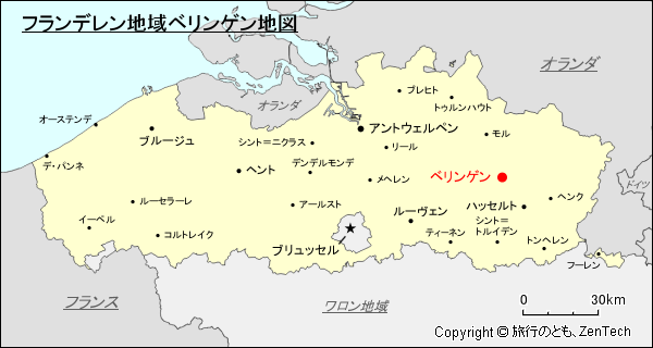 フランデレン地域ベリンゲン地図