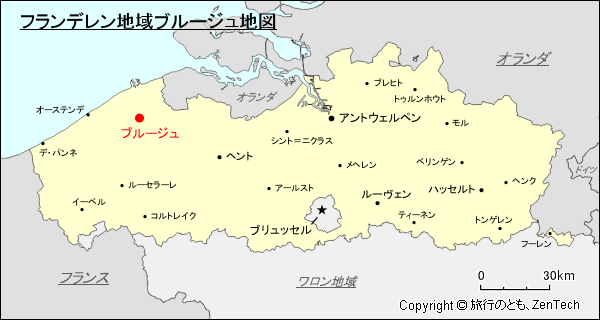 フランデレン地域ブルージュ地図