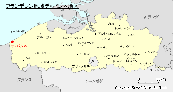 フランデレン地域デ・パンネ地図