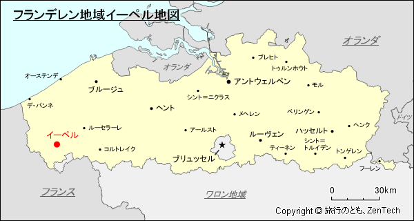 フランデレン地域イーペル地図